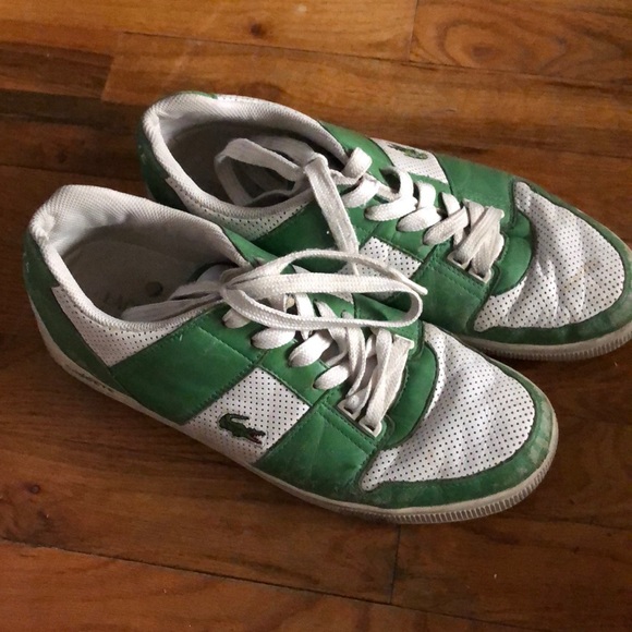 green and white lacoste shoes